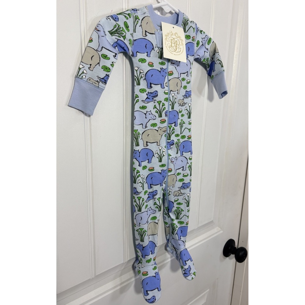 NWT The Beaufort Bonnet Company Knox's Night Night Footed Hippo Pajamas 0–3M